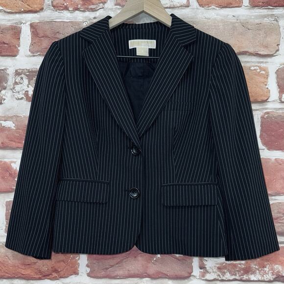 Michael Kors Jacket Women's Size 2 Black Striped Career Work Blazer Button Front - Picture 1 of 8